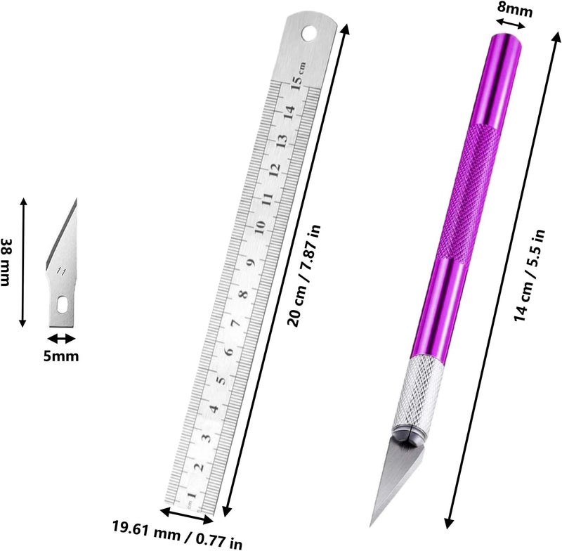 Cualfec Exacto Knife Set Professional Craft Knife Set with Extra Blades and Stainless Steel Ruler for Precise Cutting Great for Cutting Vinyl, Paper and Diamond Paintings - Image 2